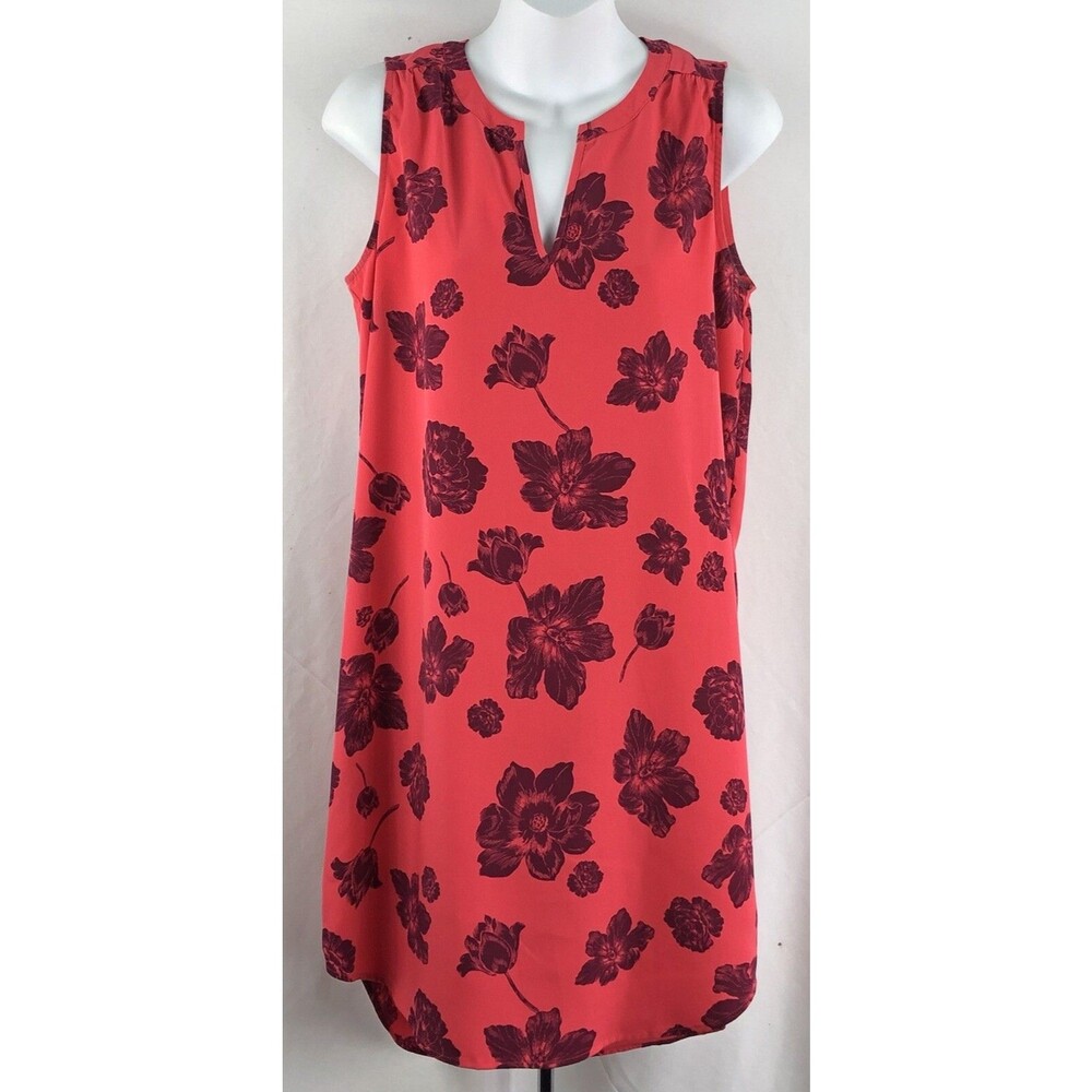 Ann Taylor sleeveless Midi sheath dress S Coral Floral V-Neck Flowy fairy boho